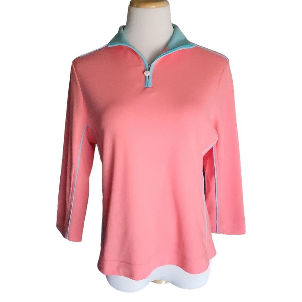 Lilys Of Beverly Hills Womens Pullover To PInk & Blue Mock Neck 1/4 Zip Medium